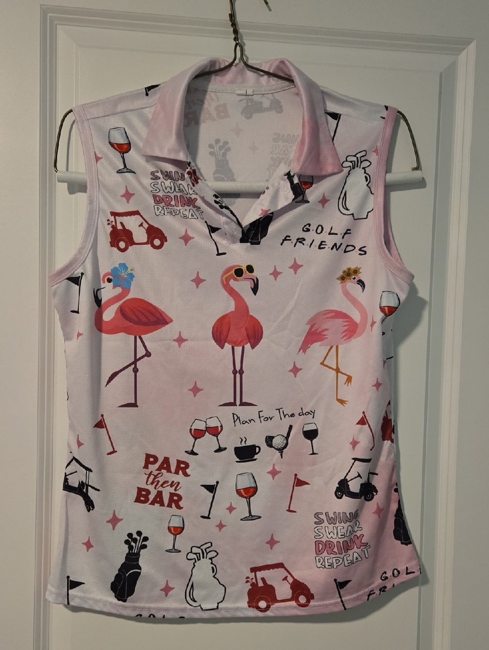 Pink Flamingo Golf Sleeveless Polo Top